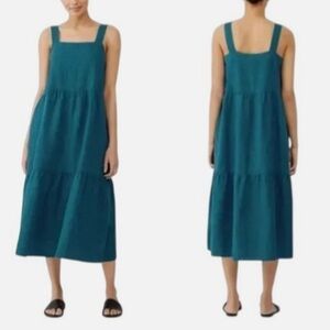 Eileen Fisher Washed Organic Linen Delave Tiered Dress in Size S